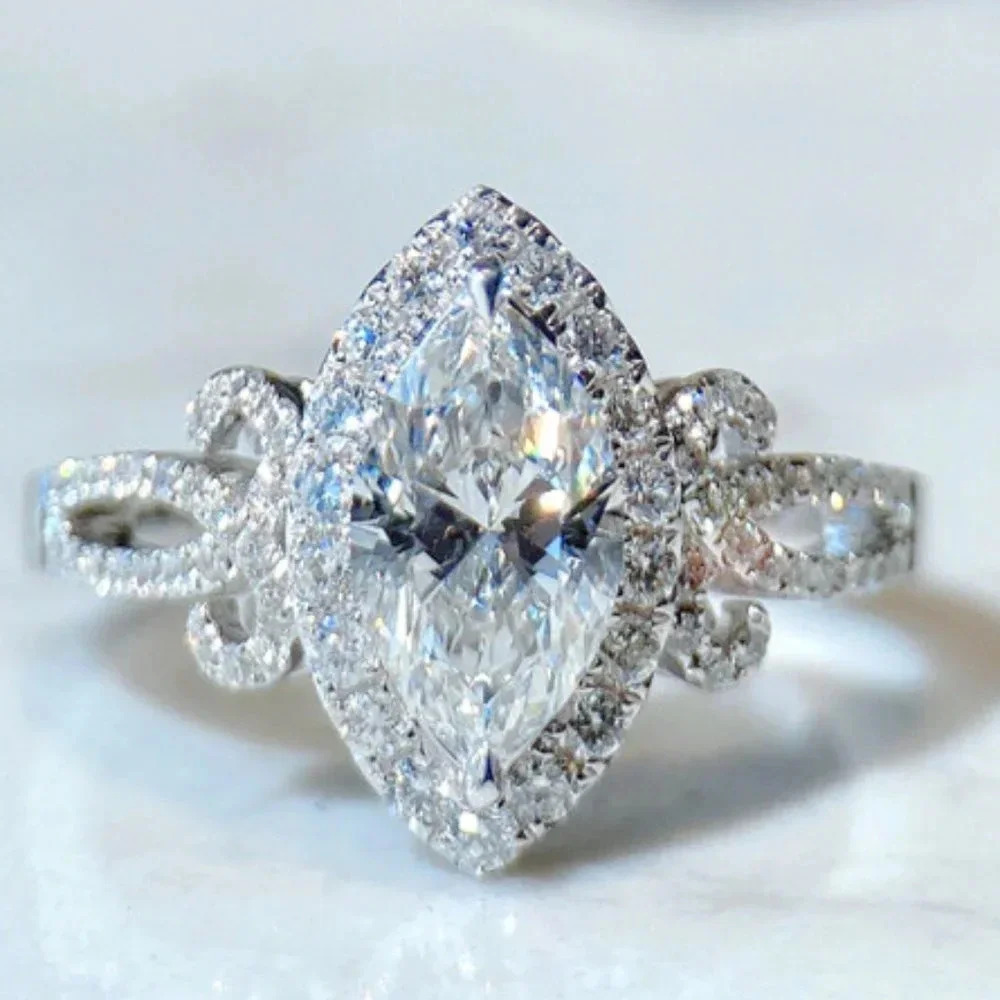 💎Beautiful Marquis Noble Women Pure Zircon Silver DaintyFashion Ring,UNVN12334